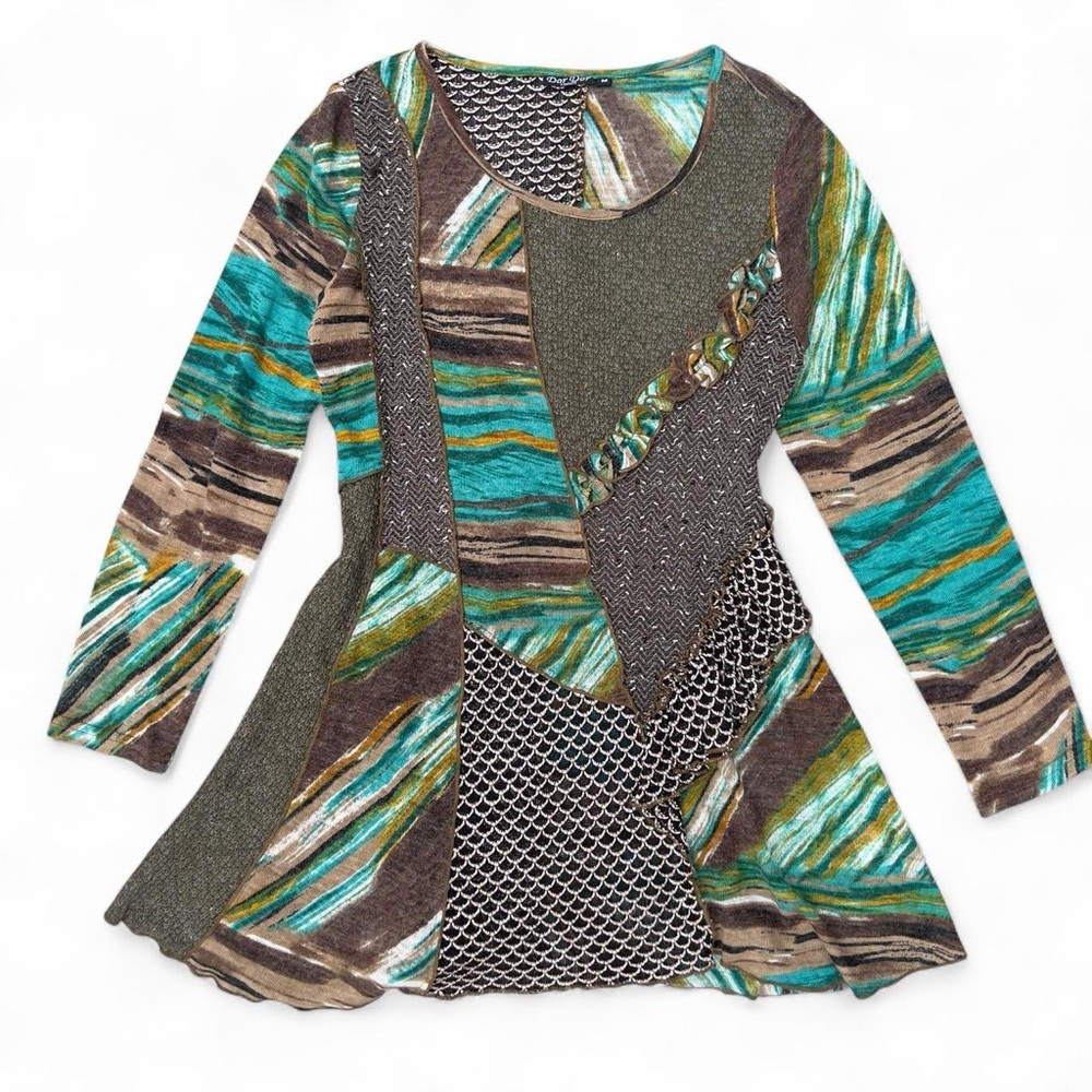 Vintage DOR DOR Couture Fairy Patchwork Striped Ruffled Tunic Dress